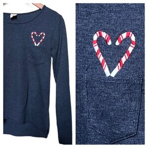 Holister Candy Cane Waffle Knit T-shirt, Navy, Size XS